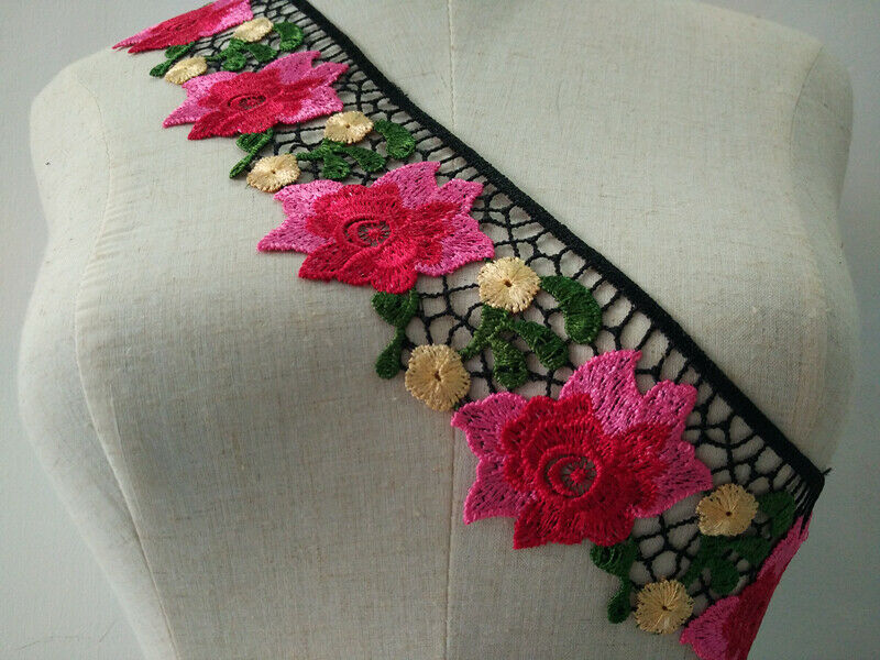 1Yard Embroidered Lace Trim Flower Sew on Ribbon Clothing Sewing Edge Fringe DIY - Picture 19 of 25