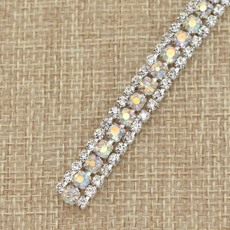 1Yard Rhinestone Ribbon Trim 3 Rows Crystal Chain Belt Rope Clothing Sewing DIY - Picture 12 of 16