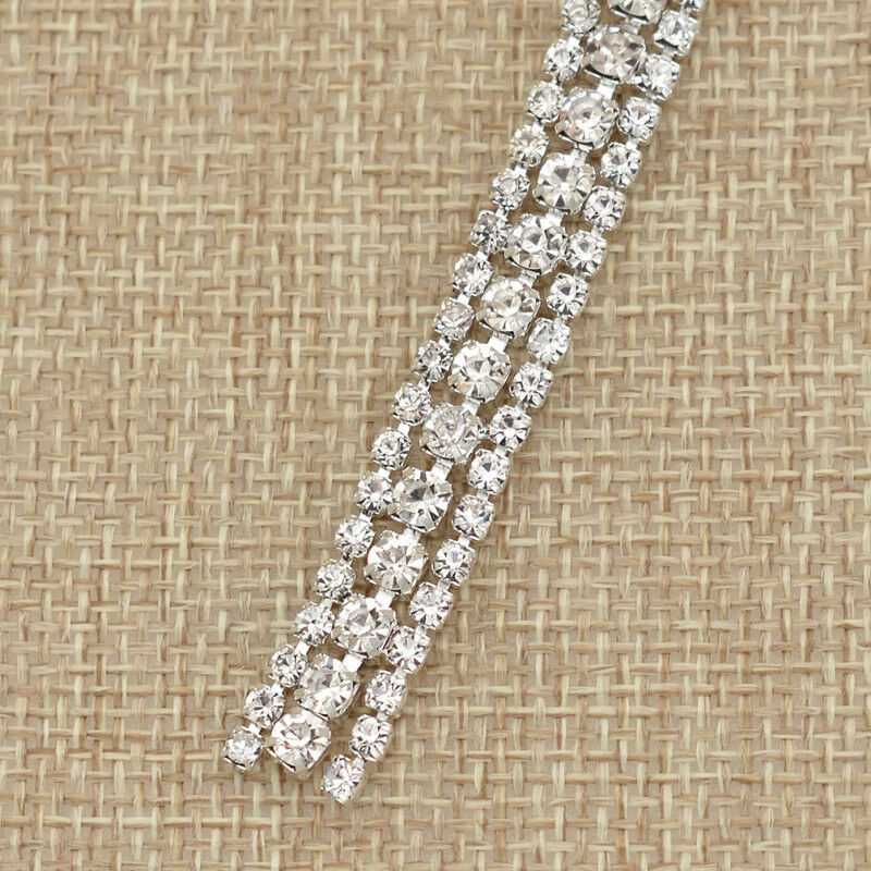 1Yard Rhinestone Ribbon Trim 3 Rows Crystal Chain Belt Rope Clothing Sewing DIY - Picture 14 of 16