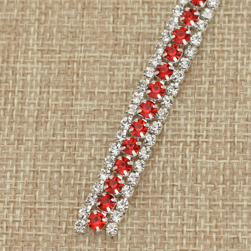 1Yard Rhinestone Ribbon Trim 3 Rows Crystal Chain Belt Rope Clothing Sewing DIY - Picture 15 of 16