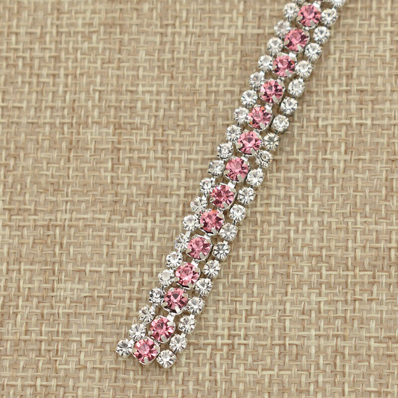 1Yard Rhinestone Ribbon Trim 3 Rows Crystal Chain Belt Rope Clothing Sewing DIY - Picture 16 of 16