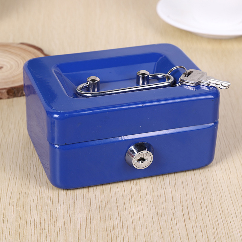 MINI PORTABLE PASSWORD LOCKING CASH BOX SECURITY STORAGE COIN CHECK Blue 