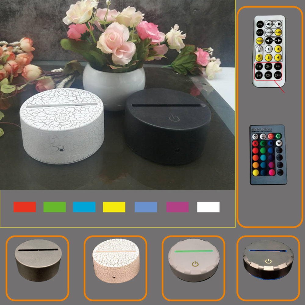 Acrylic Display Base Stand 7 LED Colored Light Remote Control Round Lamp Holder