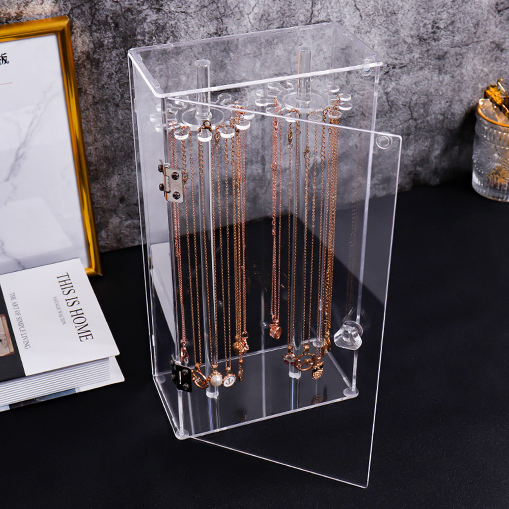 Acrylic 24 Hooks Necklace Display Stand Clear Jewelry Box Rack Pendant  Holder US