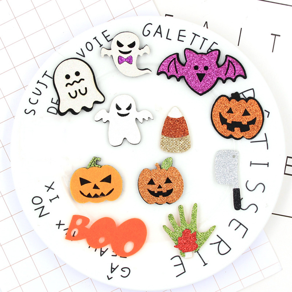20pc Halloween Pumpkin Bat Glitter Patches Fake Leather Applique Sew on Clothing - Picture 23 of 23