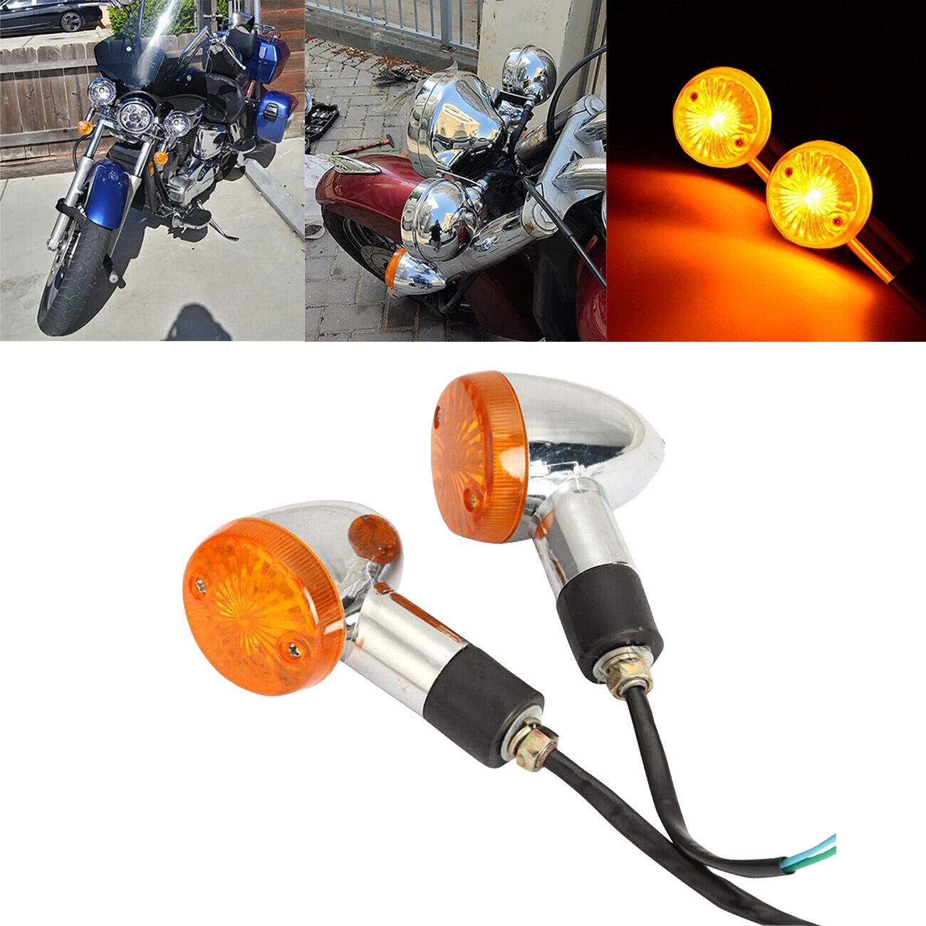 2-Piece Chrome Bullet Turn Signal Lights For 2002 Honda Shadow VLX 600 VT600CD Deluxe