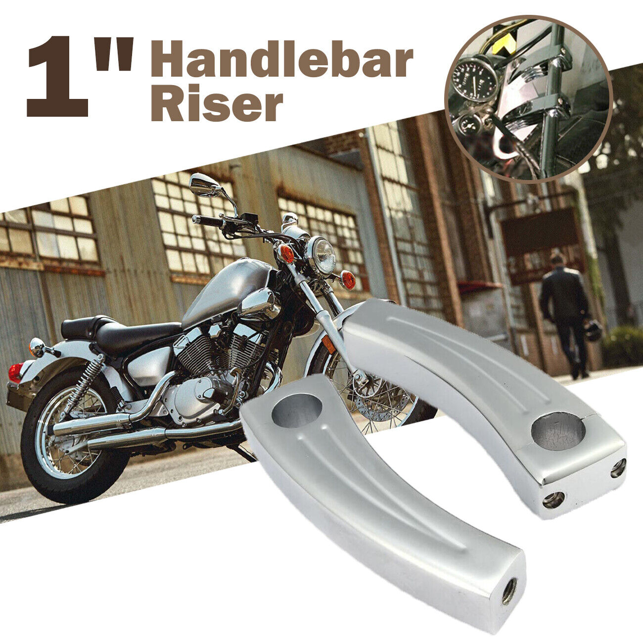 7/8” Handlebar Risers – Chrome Billet Aluminum – Fits 1” Bars On Honda, Kawasaki, Suzuki, Yamaha, Harley