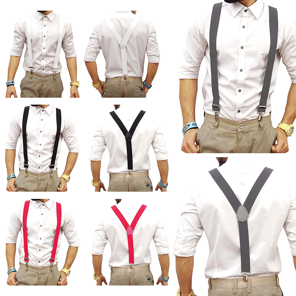 Focussexy Men's Suspenders Adjustable size, Y Shape Elastic Adjustable Straps Casual Elastic Strap Brace 3 Clips Y Back Style Suspenders for Men Women