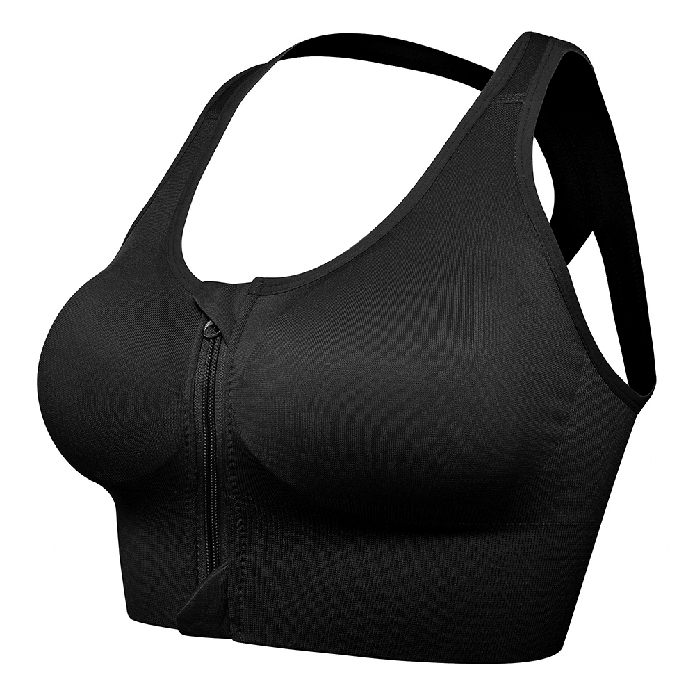 Women's Ladies Front Zip Sports Bra High Impact Push Up Wireless Padded Vest US