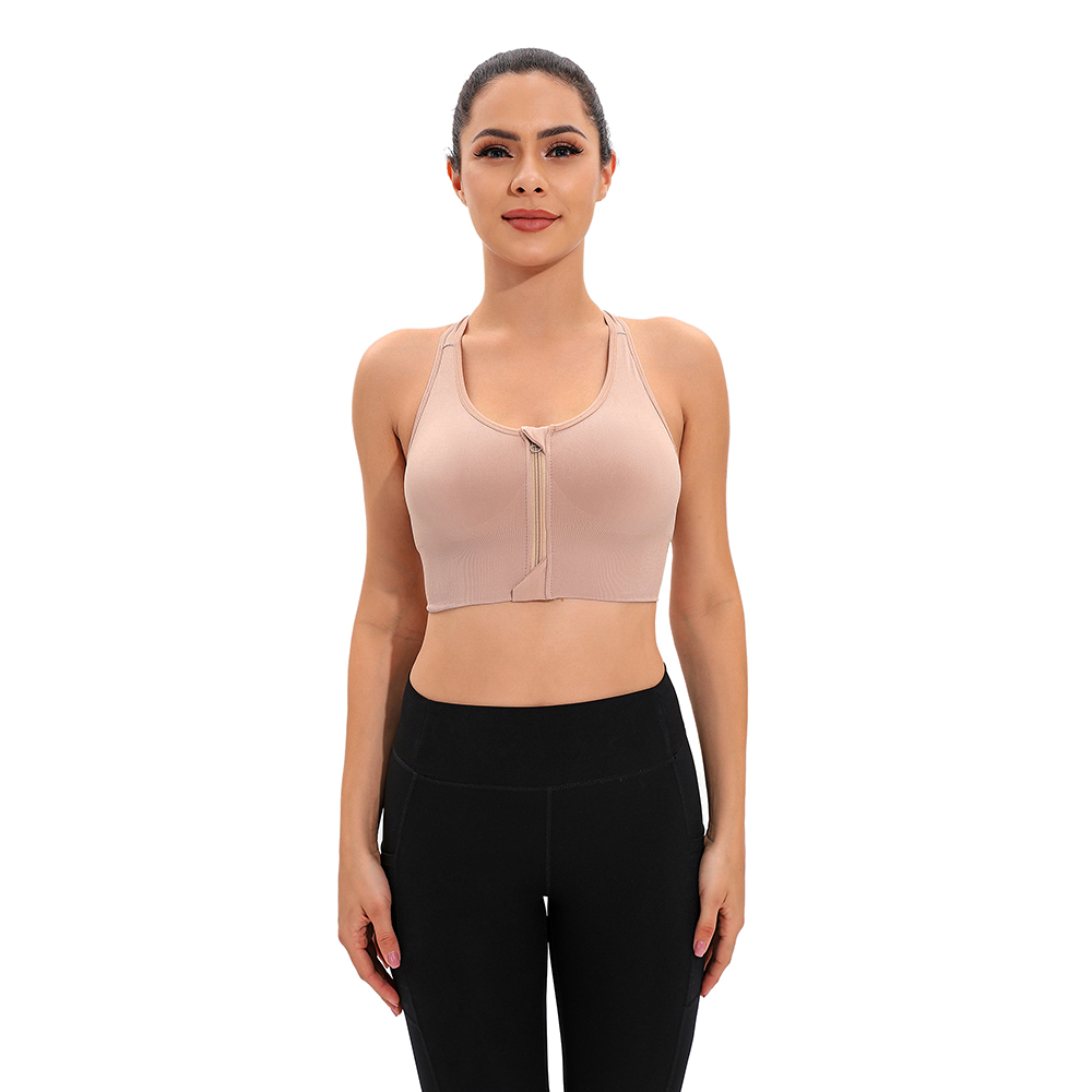 Women Front Zip Sports Bra Push Up High Impact Wireless Padded Yoga Gym Vest Top 