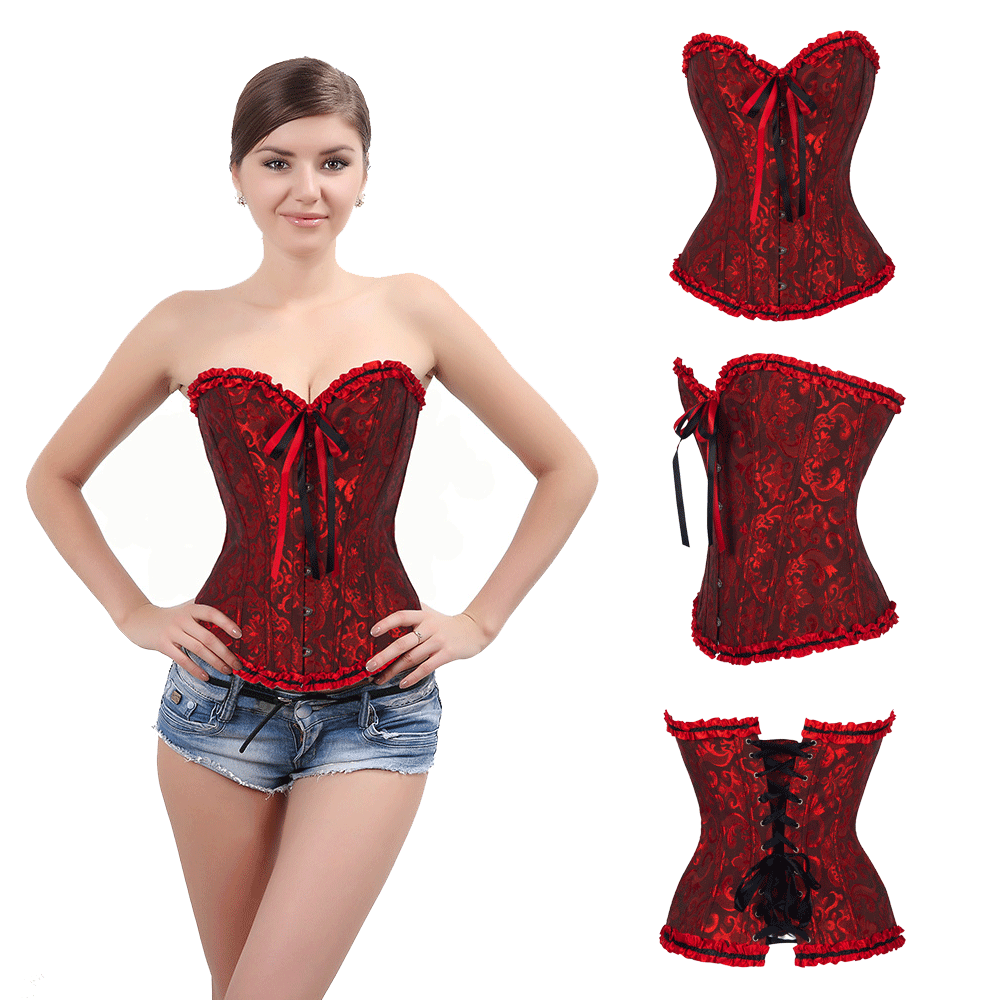 Women Steampunk Gothic Waist Corset Overbust Lace Up Bustier Tops Trainer Shaper - Picture 14 of 14