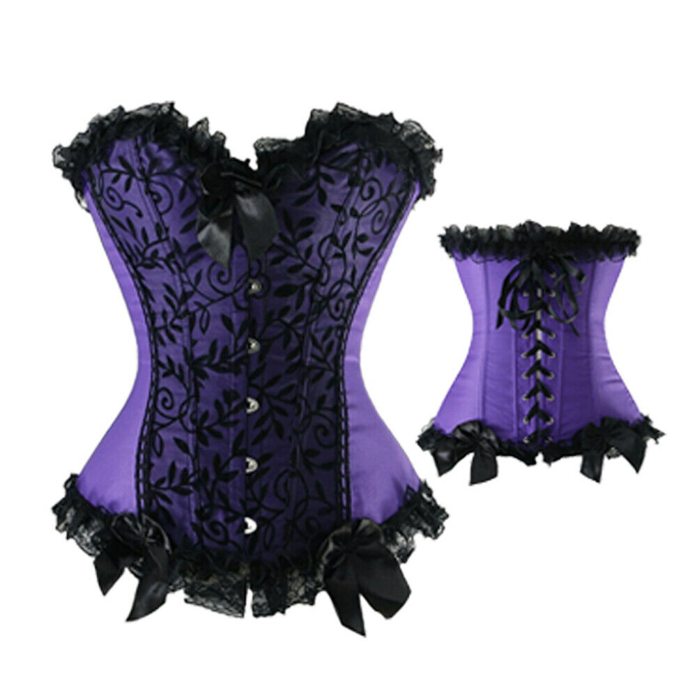 Lady Satin Gothic Corset Bustier Top Burlesque Basque Sexy Overbust