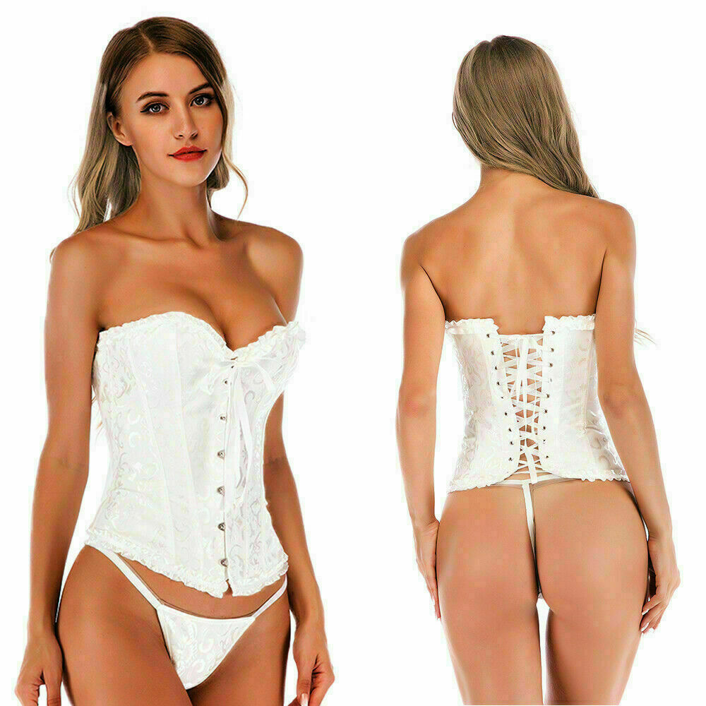 Women Lace Up Underbust Waist Corset Princess Dress Tops Bustier Shaper - Picture 48 of 78