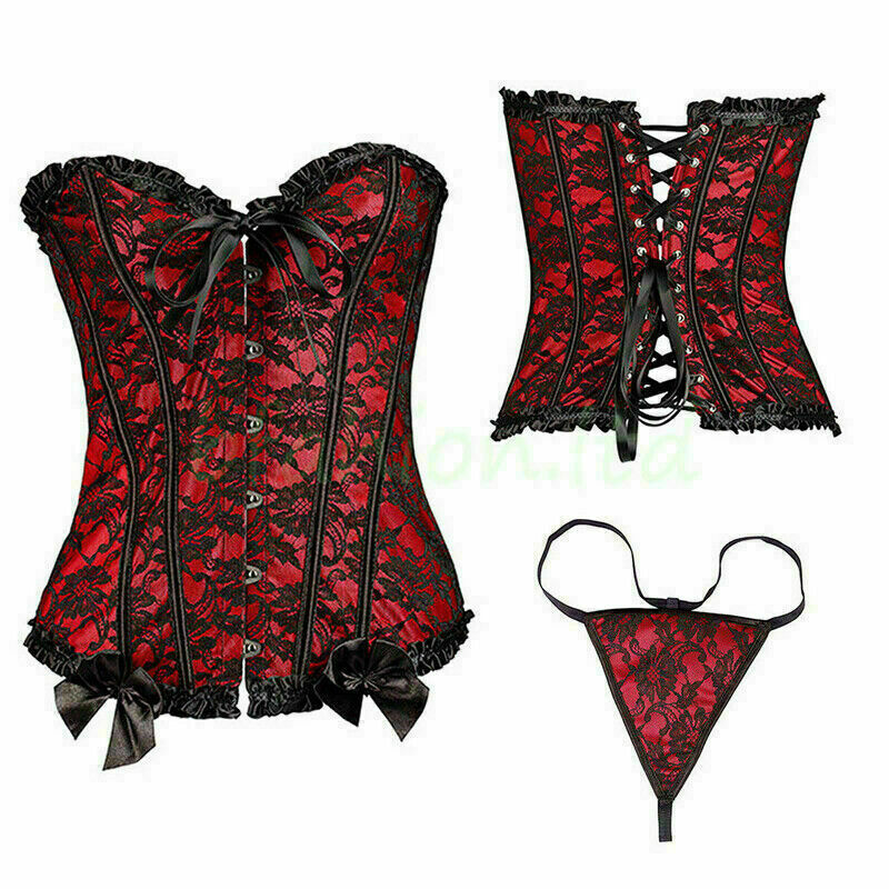 Women Lace Up Underbust Waist Corset Princess Dress Tops Bustier Shaper - Picture 50 of 78