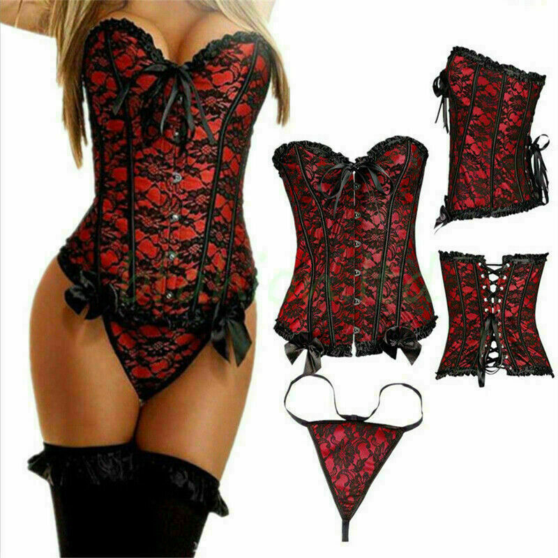 Women Lace Up Underbust Waist Corset Princess Dress Tops Bustier Shaper - Picture 51 of 78