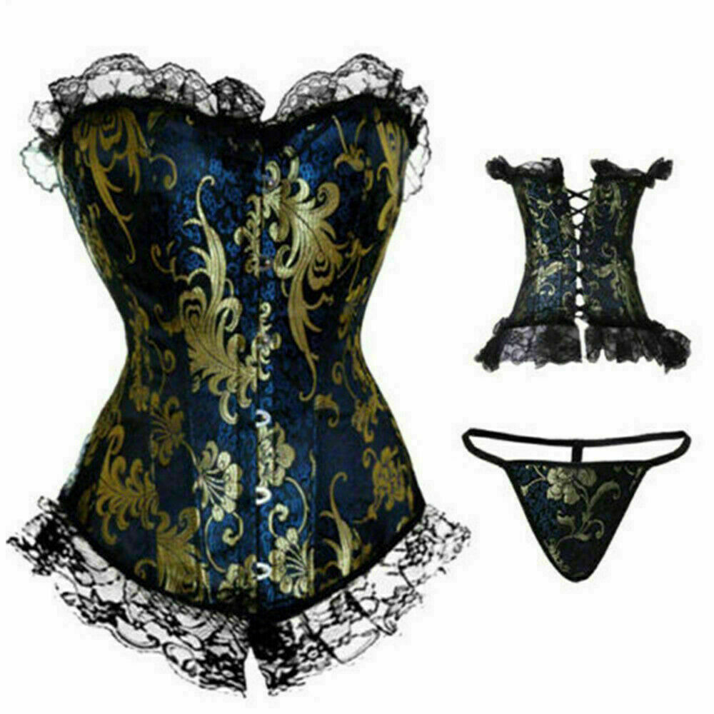 Women Lace Up Underbust Waist Corset Princess Dress Tops Bustier Shaper - Picture 65 of 78