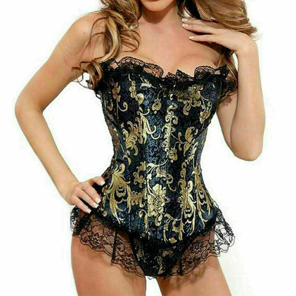 Women Lace Up Underbust Waist Corset Princess Dress Tops Bustier Shaper - Picture 66 of 78