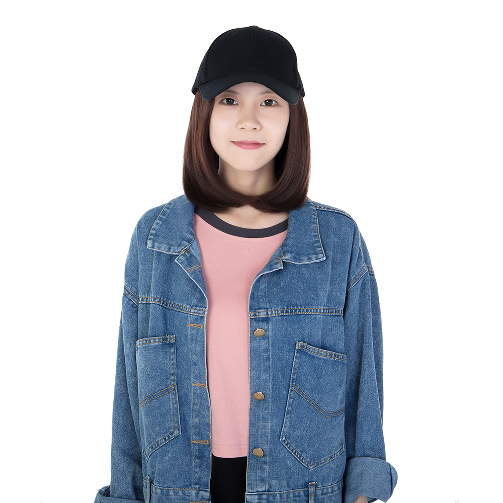 New Baseball Hat Bob Short Hair Wigs Cap With Hair Straight