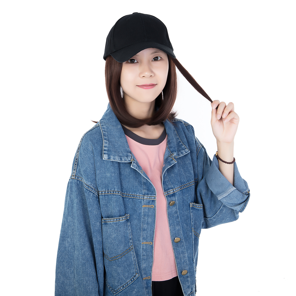 New Baseball Hat Bob Short Hair Wigs Cap With Hair Straight