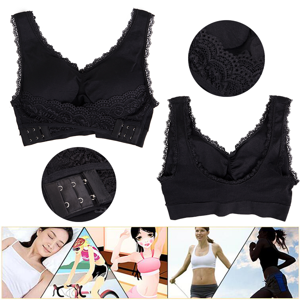 Us Women S Sexy Front Cross Side Buckle Wireless Lace Bra Breathable Sport Yoga Ebay