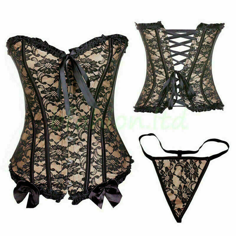 Women Lace Up Overbust Burlesque Top Boned Bustier Corset Lingerie ...