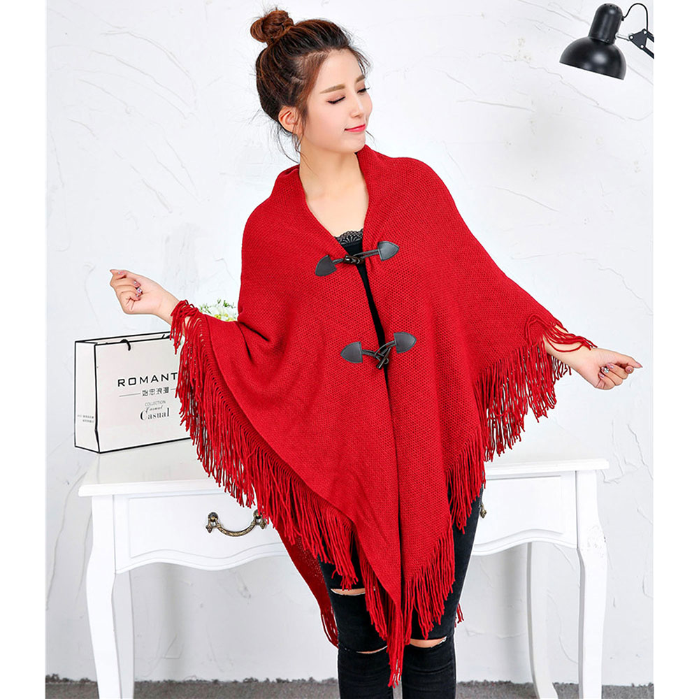 Women Hooded Cape Coat Loose Long Sleeve Poncho Jacket