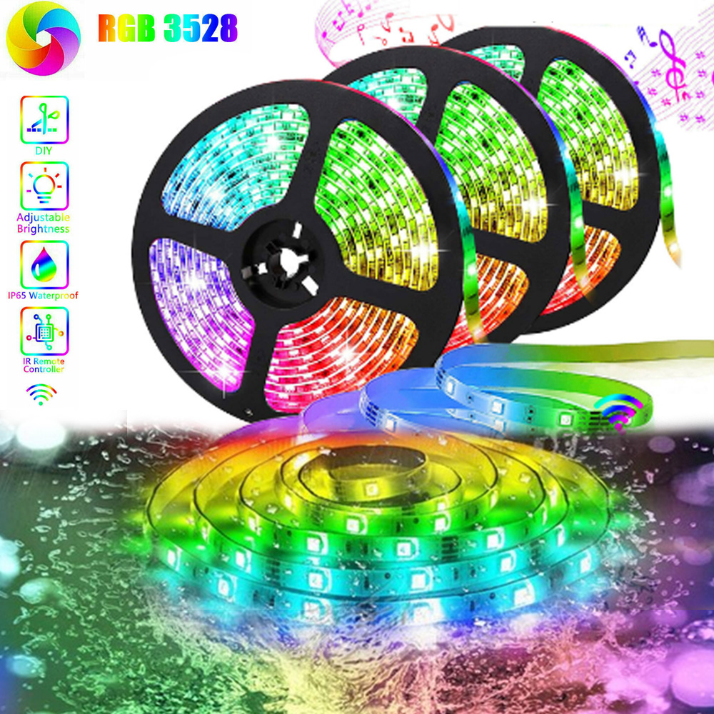 Flexible 3528 RGB LED SMD Strip Light Remote Fairy Lights Room TV Party Bar 