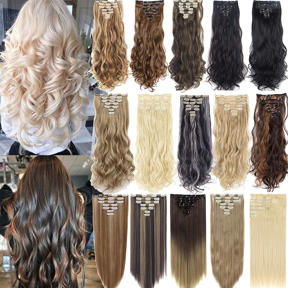 USA 7pcs Thick Synthetic Clip In Wavy Curly Straight Hair  display picture 3