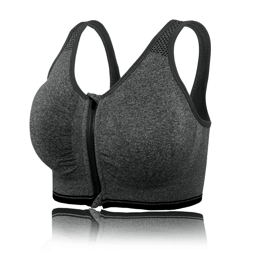 Women Padded Sports Bra Front Zip Seamless Yoga Gym Workout Adjustable Strap Top - Picture 13 of 20