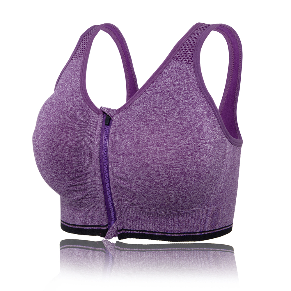 Women Padded Sports Bra Front Zip Seamless Yoga Gym Workout Adjustable Strap Top - Picture 14 of 20