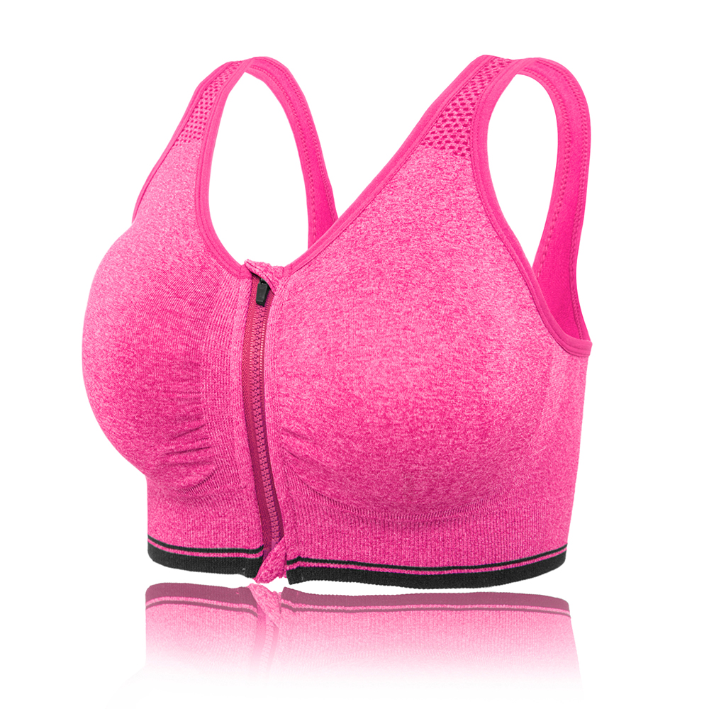 Women Padded Sports Bra Front Zip Seamless Yoga Gym Workout Adjustable Strap Top - Picture 15 of 20