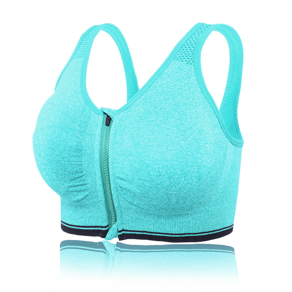 Women Padded Sports Bra Front Zip Seamless Yoga Gym Workout Adjustable Strap Top - Picture 16 of 20