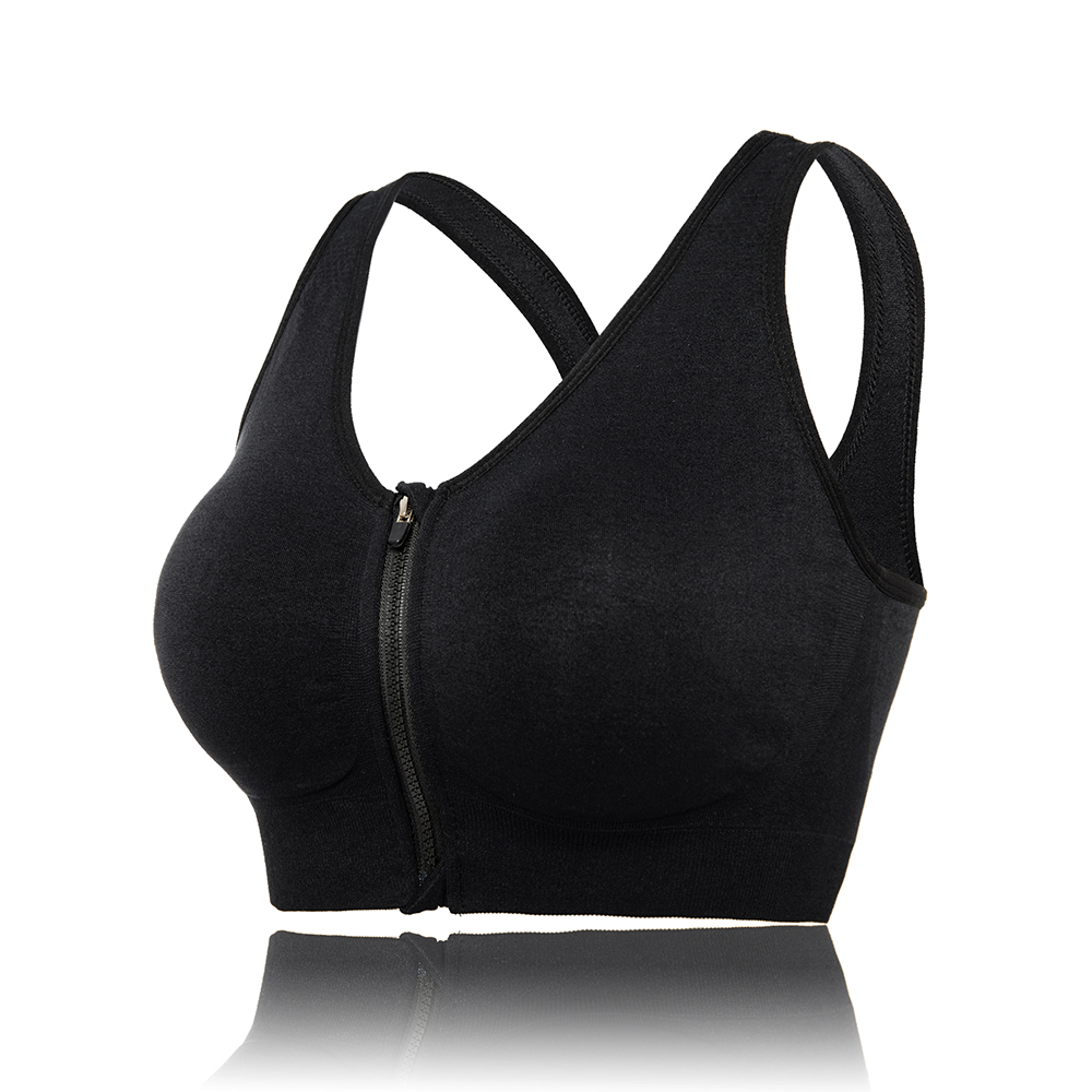 Women Padded Sports Bra Front Zip Seamless Yoga Gym Workout Adjustable Strap Top - Picture 19 of 20