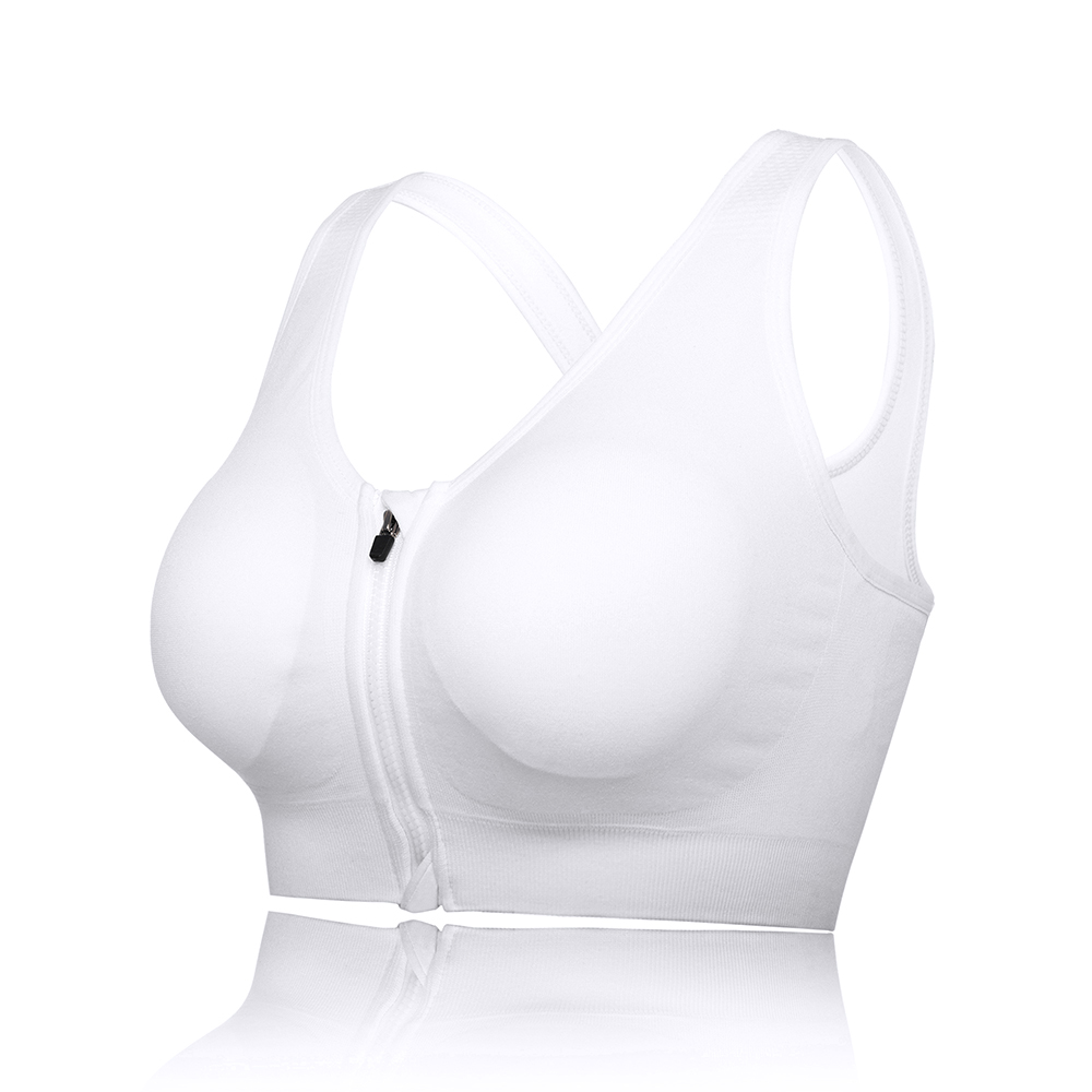 Women Padded Sports Bra Front Zip Seamless Yoga Gym Workout Adjustable Strap Top - Picture 20 of 20
