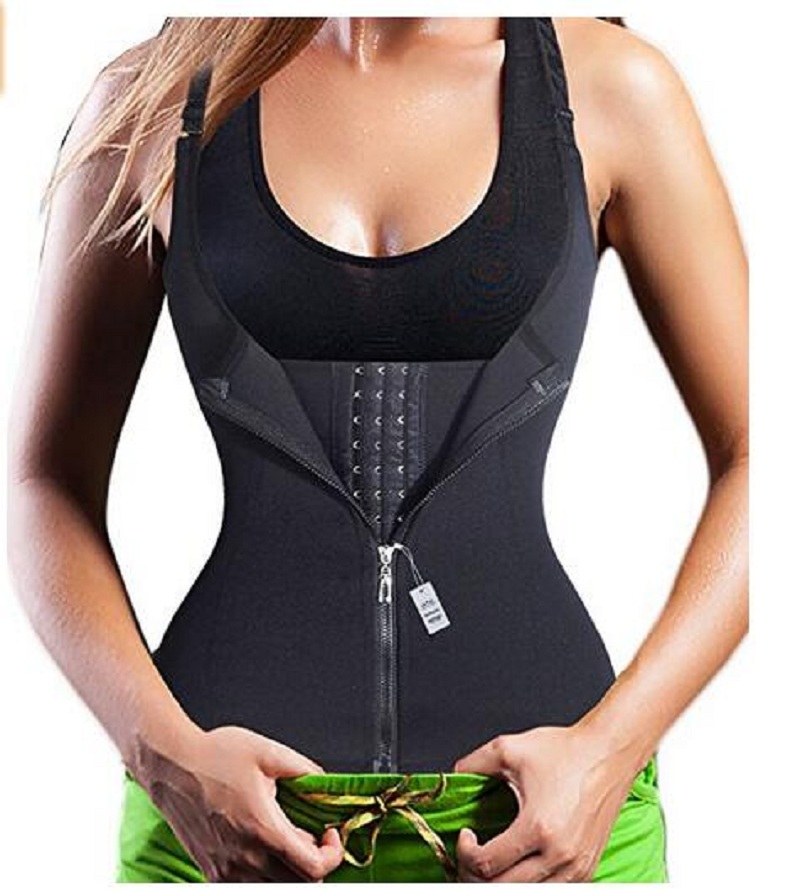 US Womens Waist Trainer Corset For Weight Loss Tummy Shaper Vest Shirt with Zip