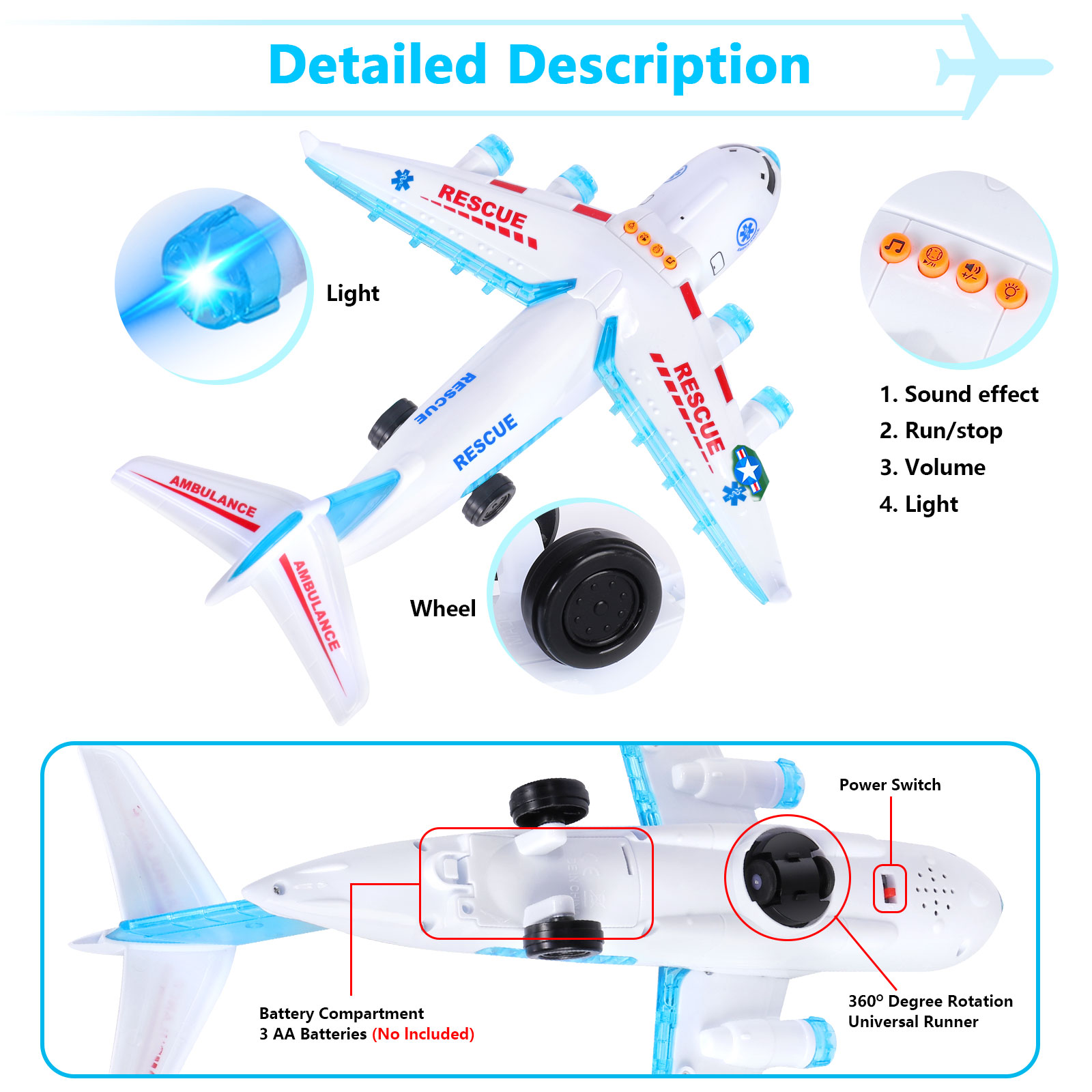 Toys Airplane for Boys Girls, 360 Degree Rotation Airplane with Remote Control - Picture 18 of 21