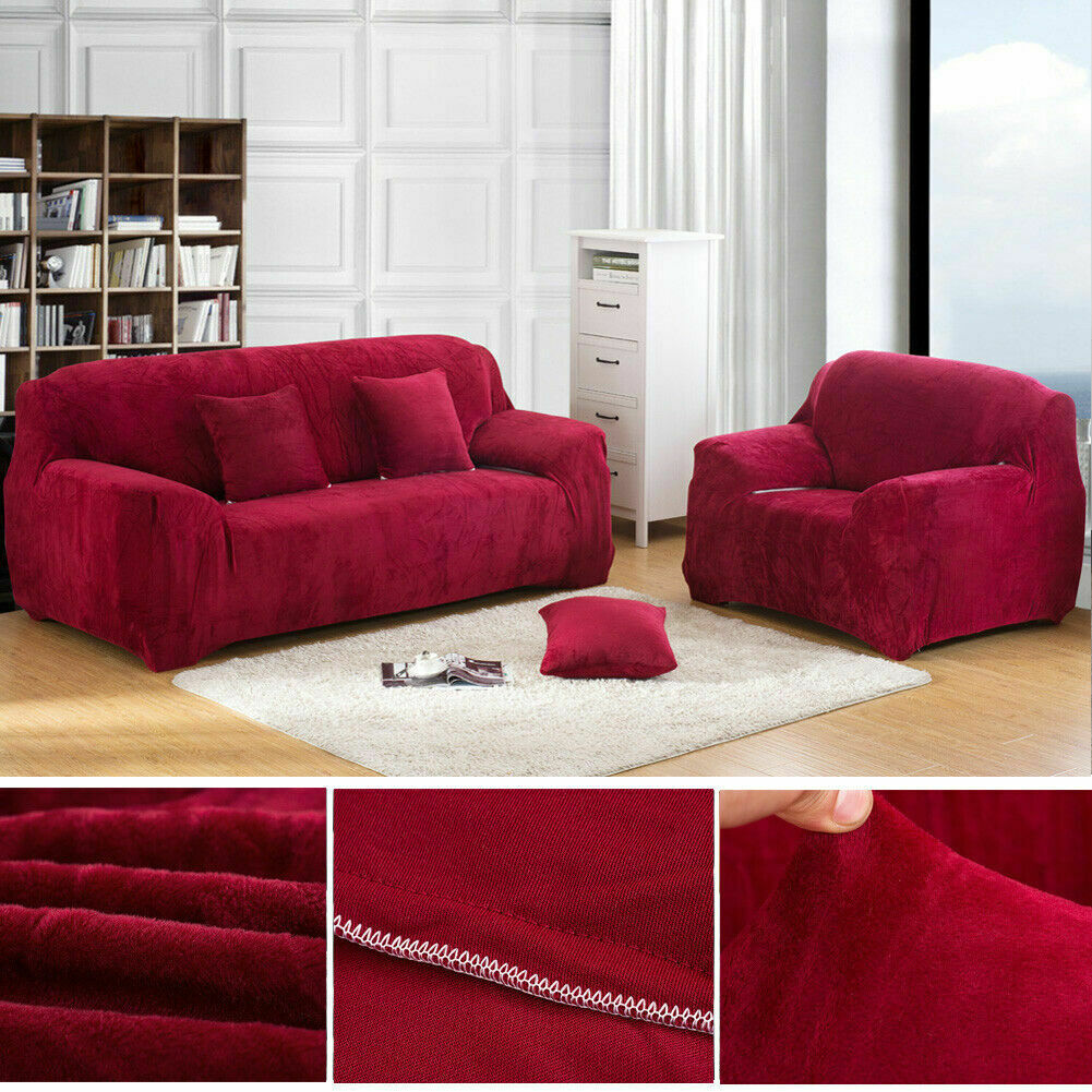Dicke Samt Sofabezug Stretch 1/2/3/4 Sitz Couch Slipper Möbelschutz - Bild 23 von 74