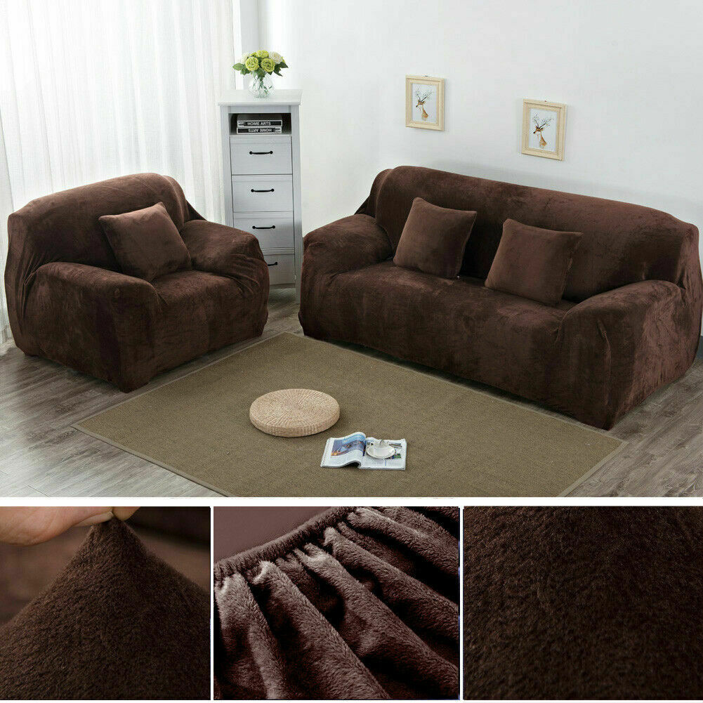 Dicke Samt Sofabezug Stretch 1/2/3/4 Sitz Couch Slipper Möbelschutz - Bild 33 von 74