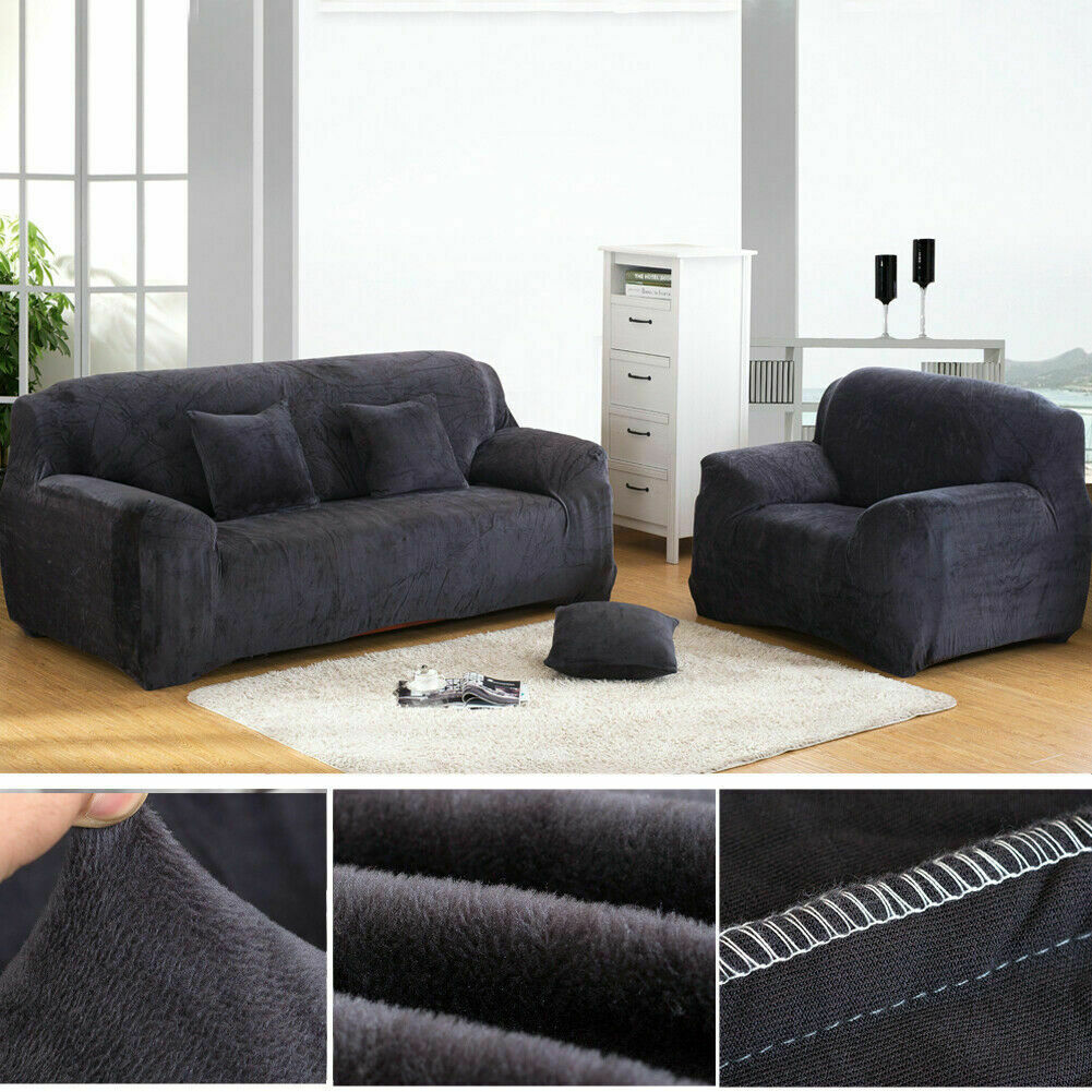 Dicke Samt Sofabezug Stretch 1/2/3/4 Sitz Couch Slipper Möbelschutz - Bild 42 von 74