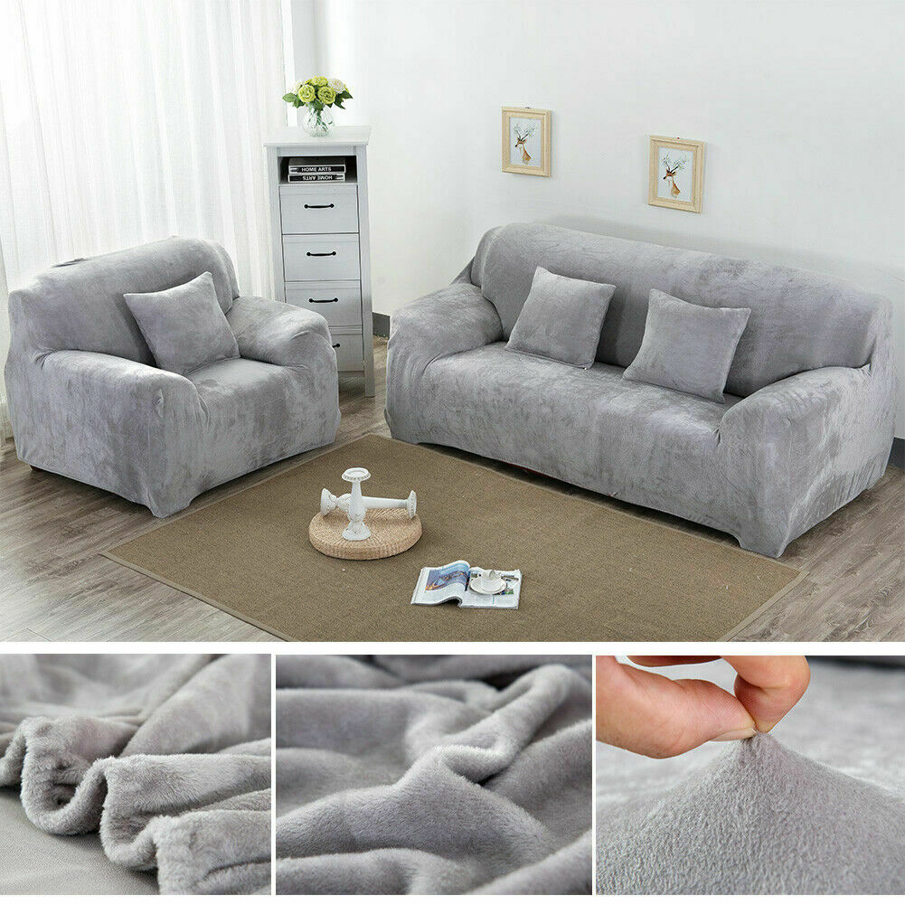 Dicke Samt Sofabezug Stretch 1/2/3/4 Sitz Couch Slipper Möbelschutz - Bild 53 von 74