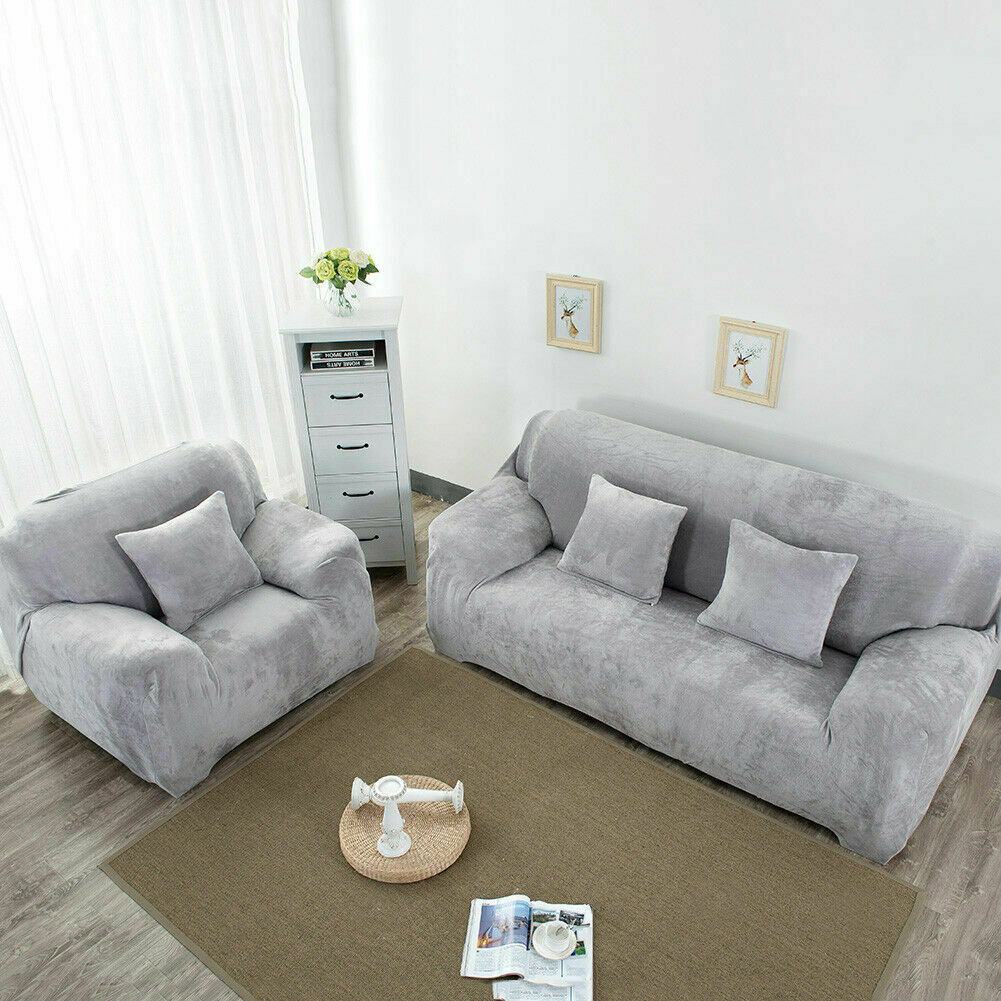Dicke Samt Sofabezug Stretch 1/2/3/4 Sitz Couch Slipper Möbelschutz - Bild 58 von 74