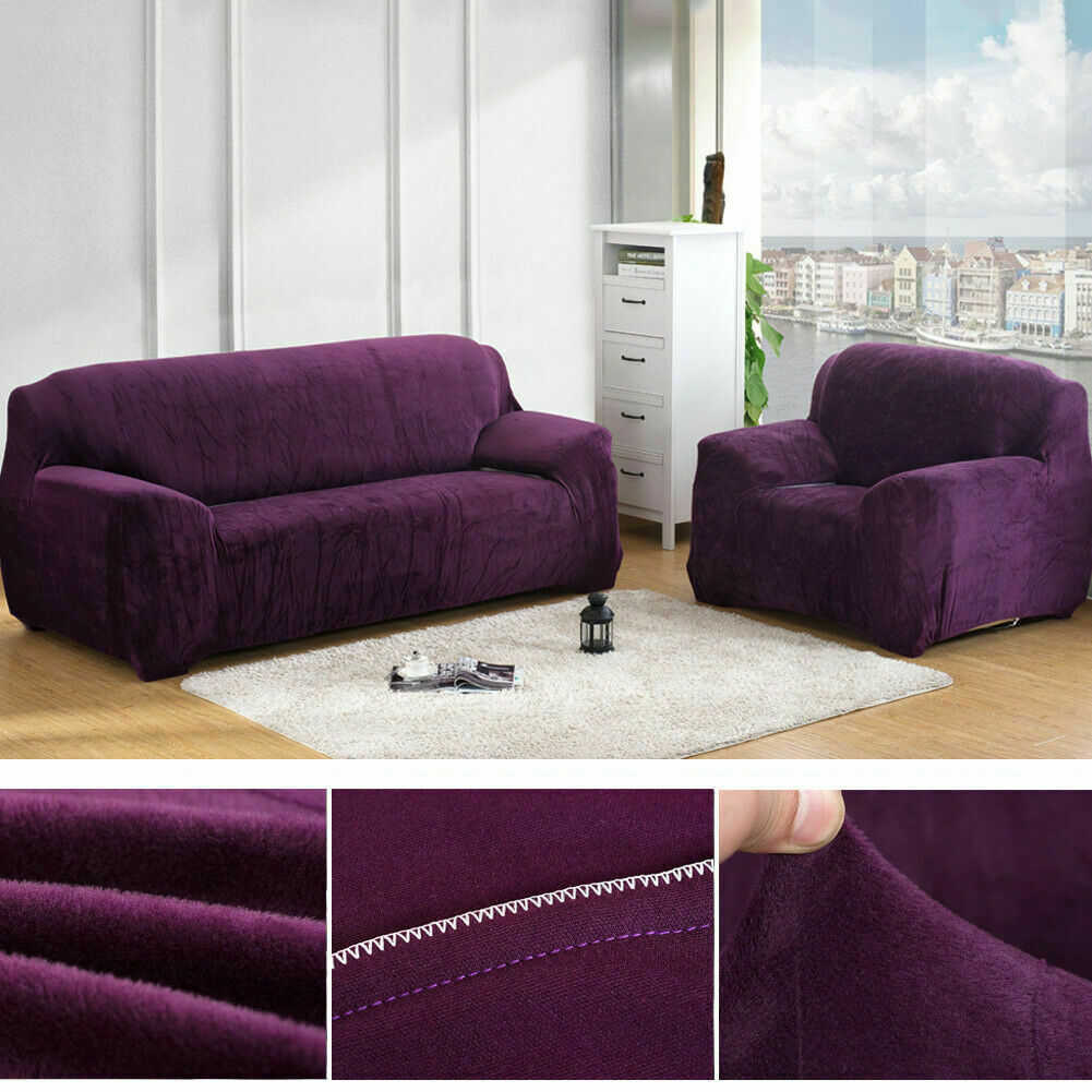 Dicke Samt Sofabezug Stretch 1/2/3/4 Sitz Couch Slipper Möbelschutz - Bild 63 von 74
