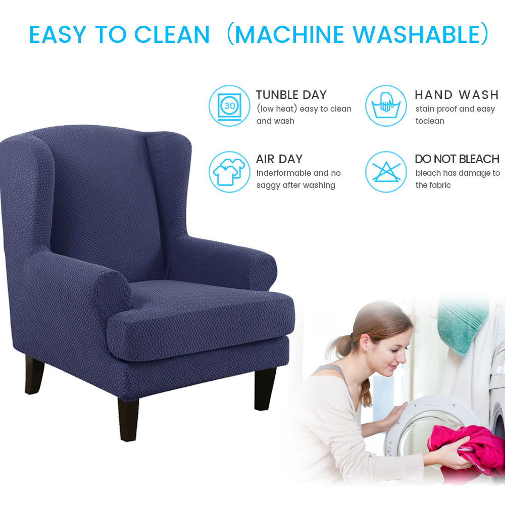 Stretch 2-Piece Jacquard Wing back Armchair Chair Slipcovers Furniture Protector - Picture 15 of 75