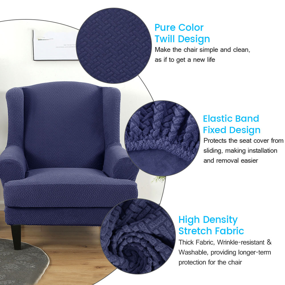 Stretch 2-Piece Jacquard Wing back Armchair Chair Slipcovers Furniture Protector - Picture 17 of 75