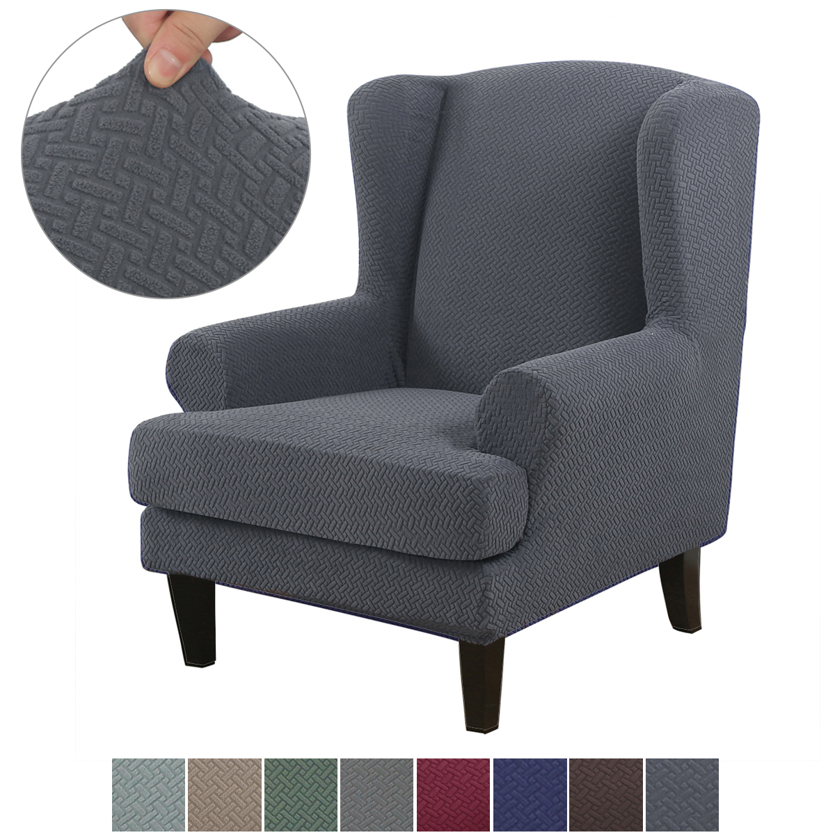 Stretch 2-Piece Jacquard Wing back Armchair Chair Slipcovers Furniture Protector - Picture 25 of 75