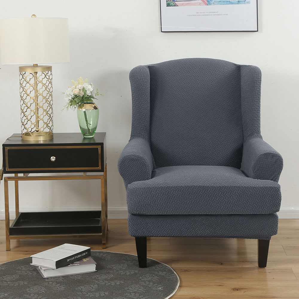 Stretch 2-Piece Jacquard Wing back Armchair Chair Slipcovers Furniture Protector - Picture 26 of 75