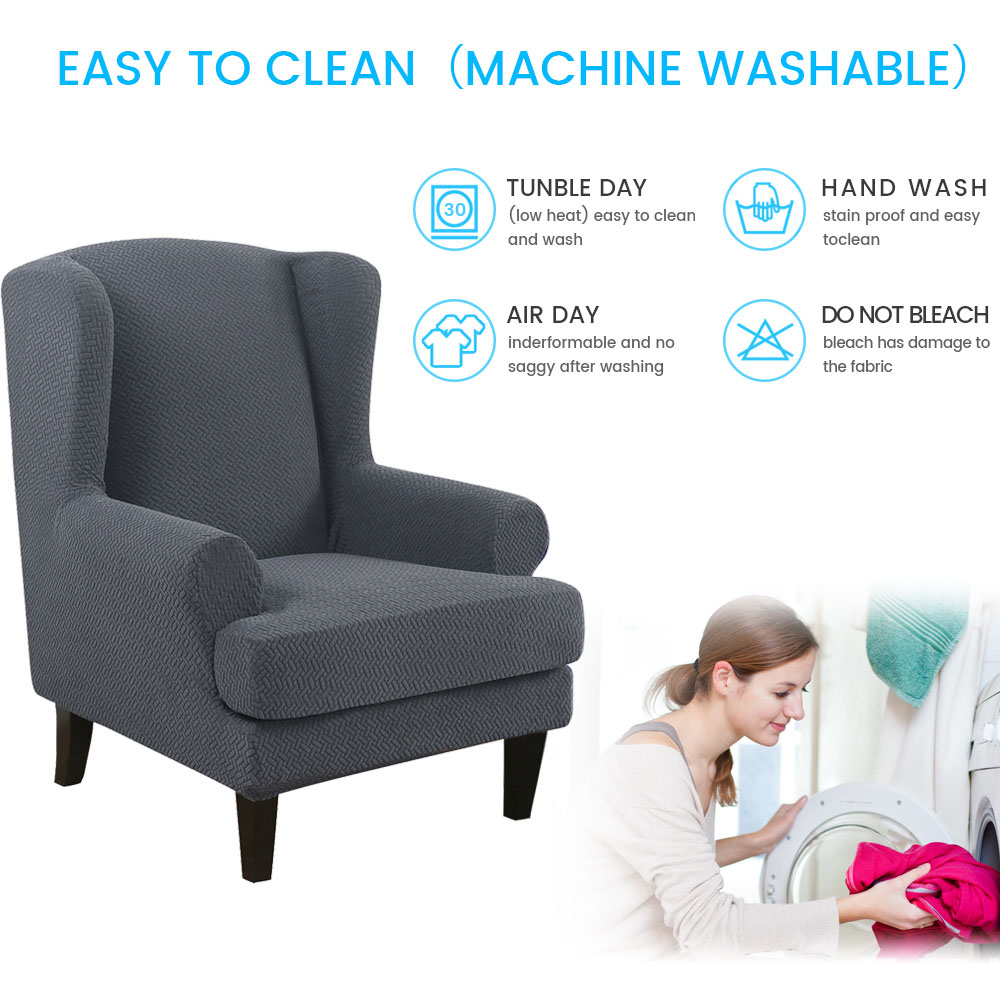 Stretch 2-Piece Jacquard Wing back Armchair Chair Slipcovers Furniture Protector - Picture 27 of 75