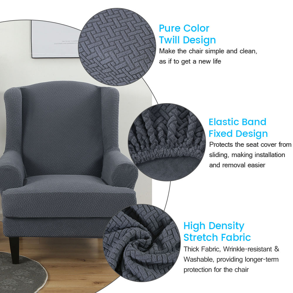 Stretch 2-Piece Jacquard Wing back Armchair Chair Slipcovers Furniture Protector - Picture 28 of 75
