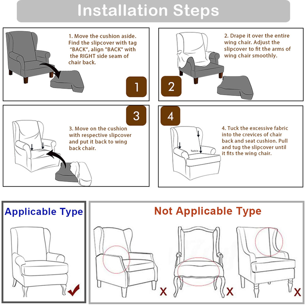 Stretch 2-Piece Jacquard Wing back Armchair Chair Slipcovers Furniture Protector - Picture 30 of 75