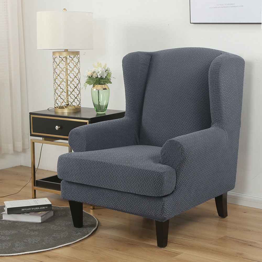 Stretch 2-Piece Jacquard Wing back Armchair Chair Slipcovers Furniture Protector - Picture 32 of 75